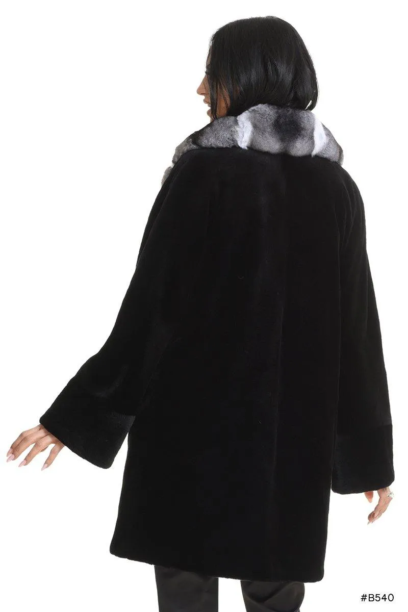 Elegant short sheared mink coat with chinchilla collar