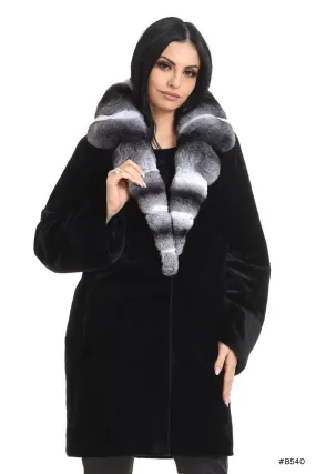 Elegant short sheared mink coat with chinchilla collar