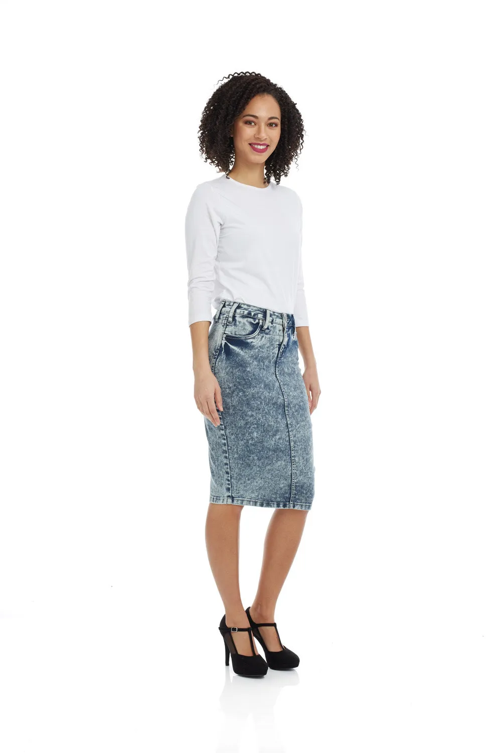 Esteez MIAMI Denim Skirt - Power stretch Jean Skirt with Tummy Control for WOMEN