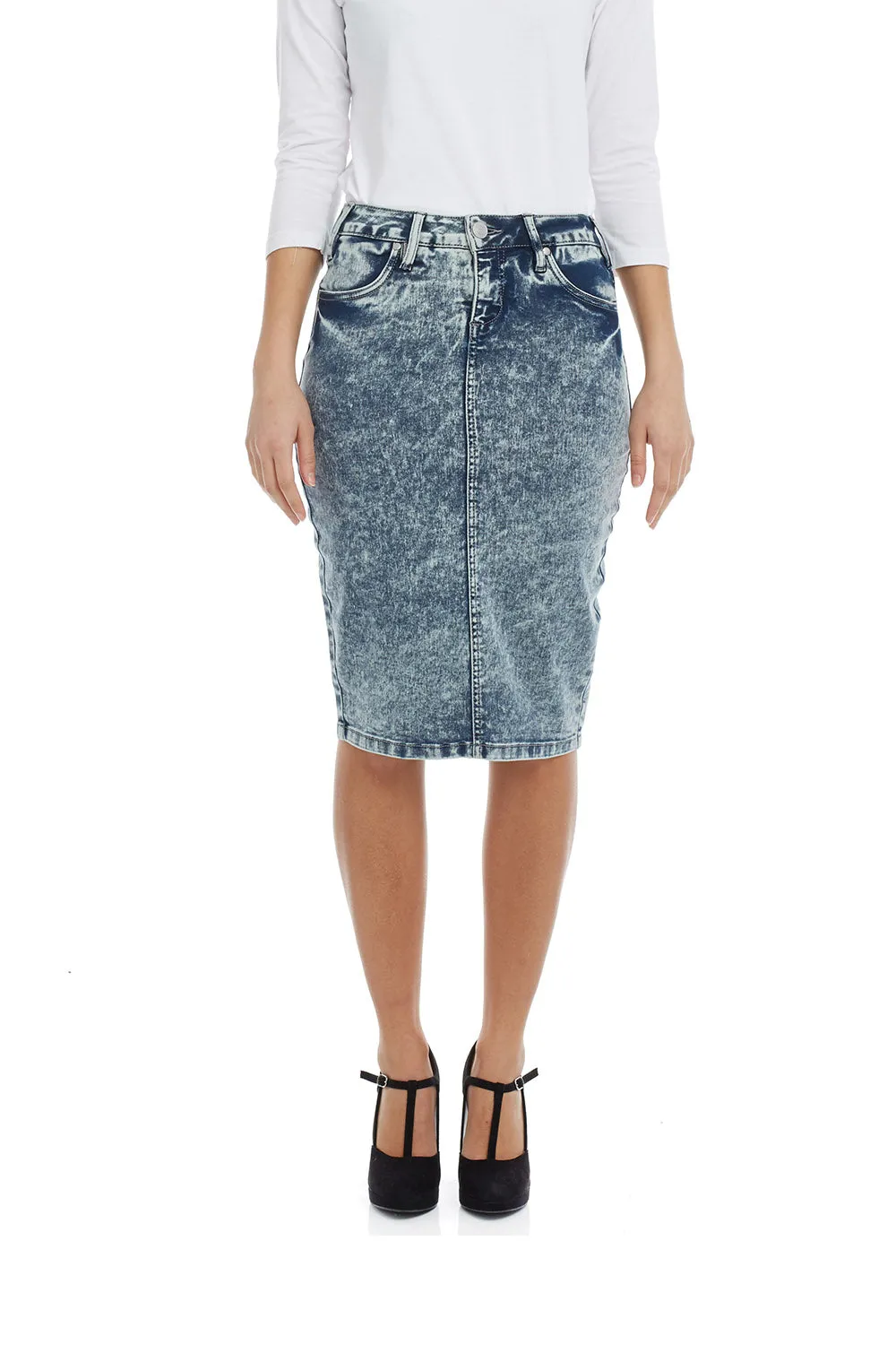 Esteez MIAMI Denim Skirt - Power stretch Jean Skirt with Tummy Control for WOMEN