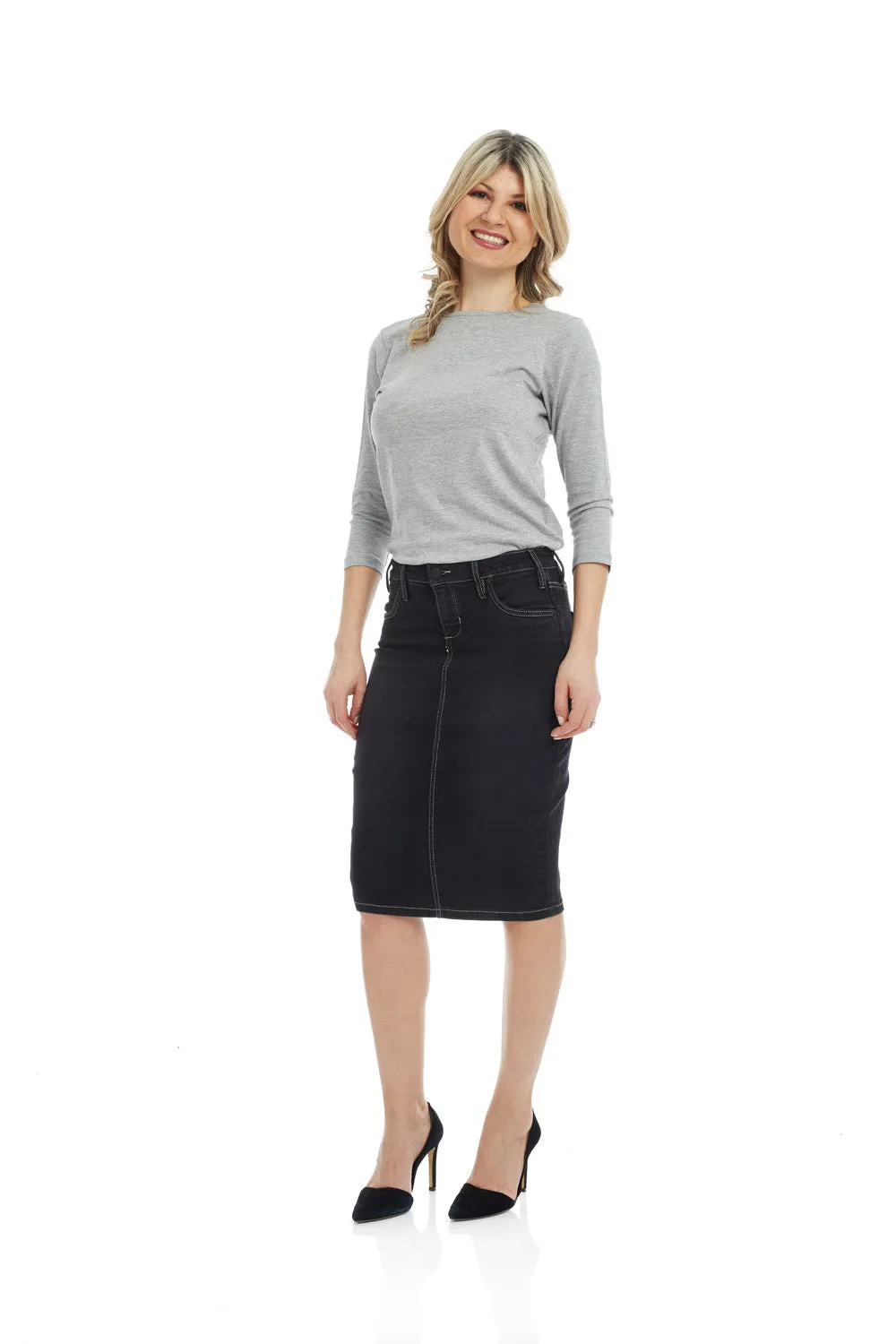 Esteez MIAMI Denim Skirt - Power stretch Jean Skirt with Tummy Control for WOMEN