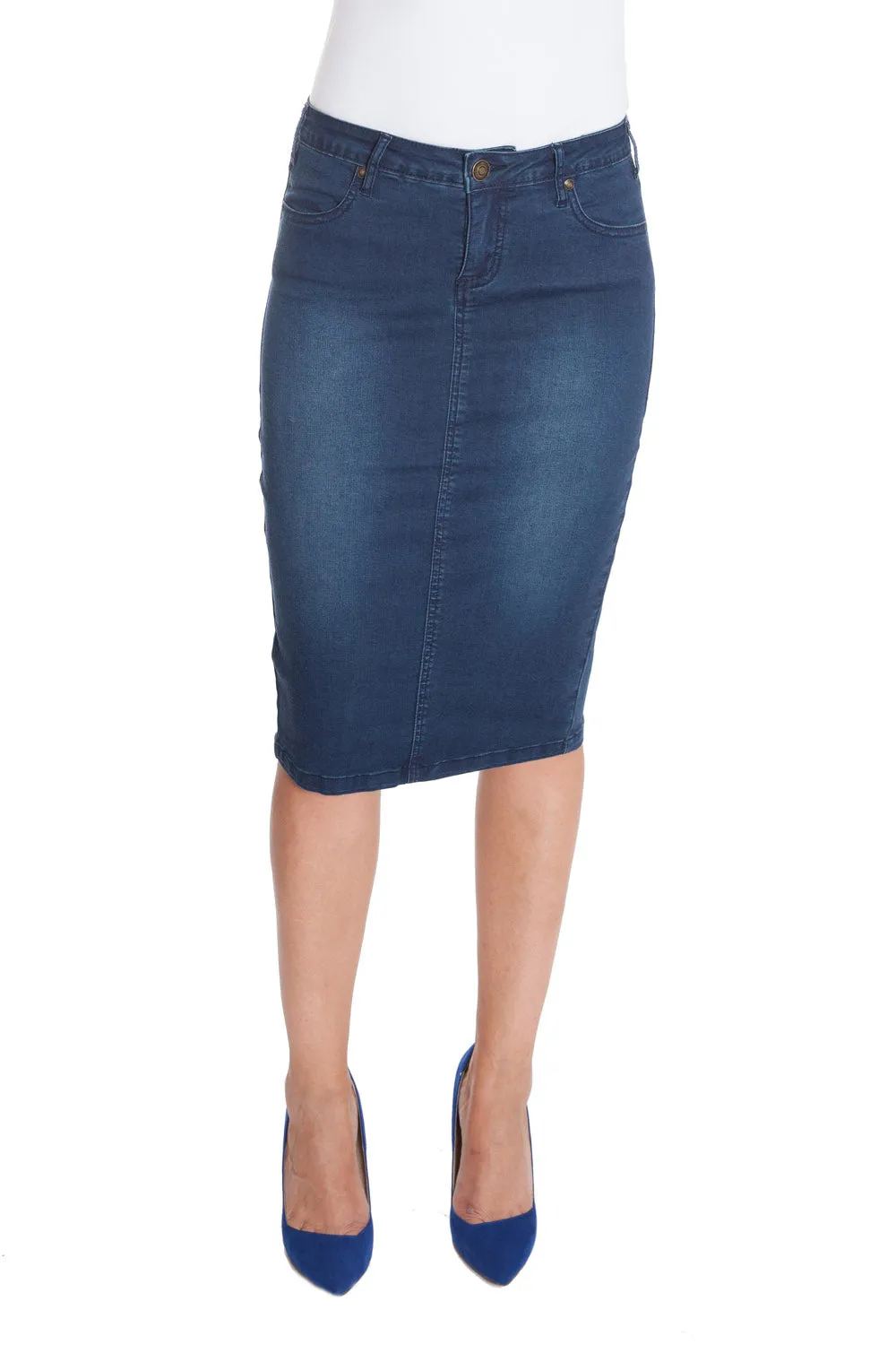 Esteez MIAMI Denim Skirt - Power stretch Jean Skirt with Tummy Control for WOMEN