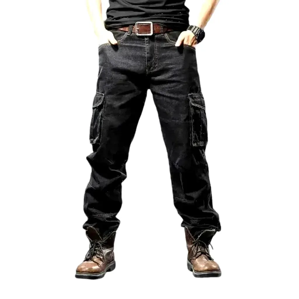 Faded wash biker style moto jeans for men