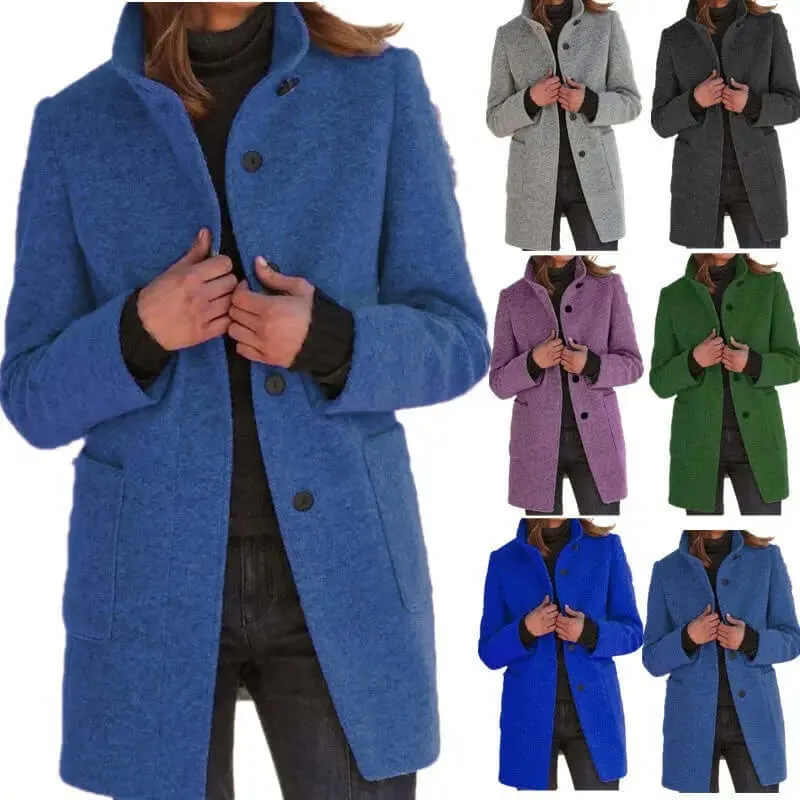 Fashion Coat Fall Winter Casual Button Women Clothing