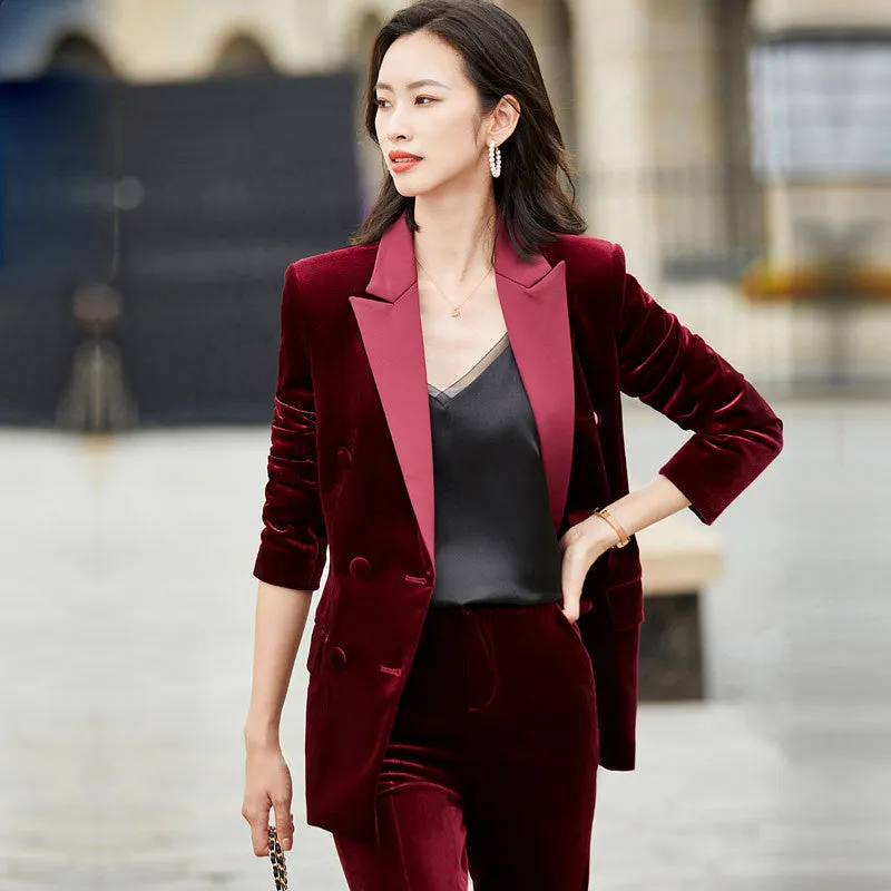 Fashion Gold Velvet Small Suit Jacket Suit