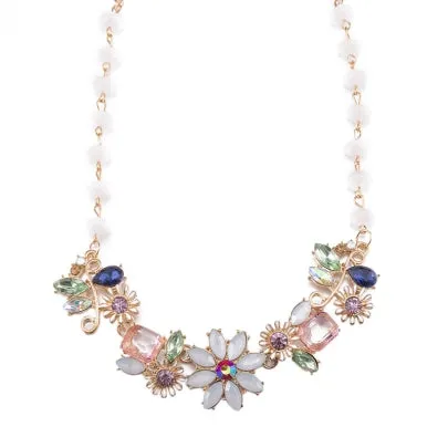 Fathion Zinc Alloy E-Plating Diamante Flowers Necklace