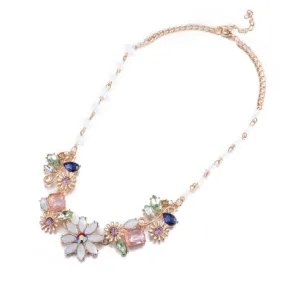 Fathion Zinc Alloy E-Plating Diamante Flowers Necklace