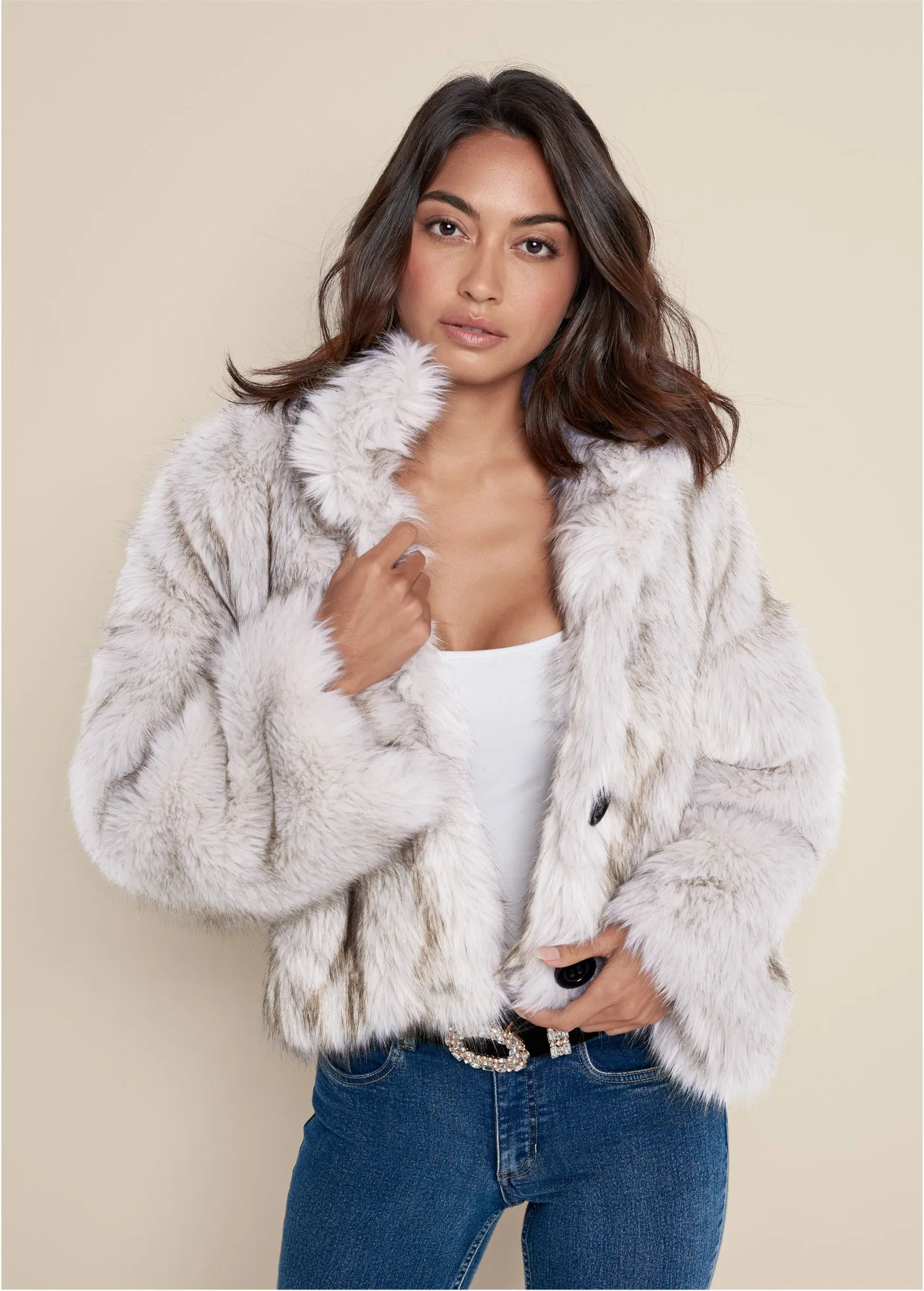 Faux-Fur Button Coat - White