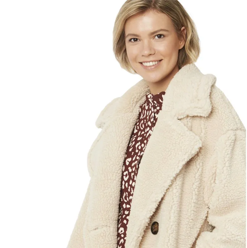 Faux Fur Shearling Coat in Cream