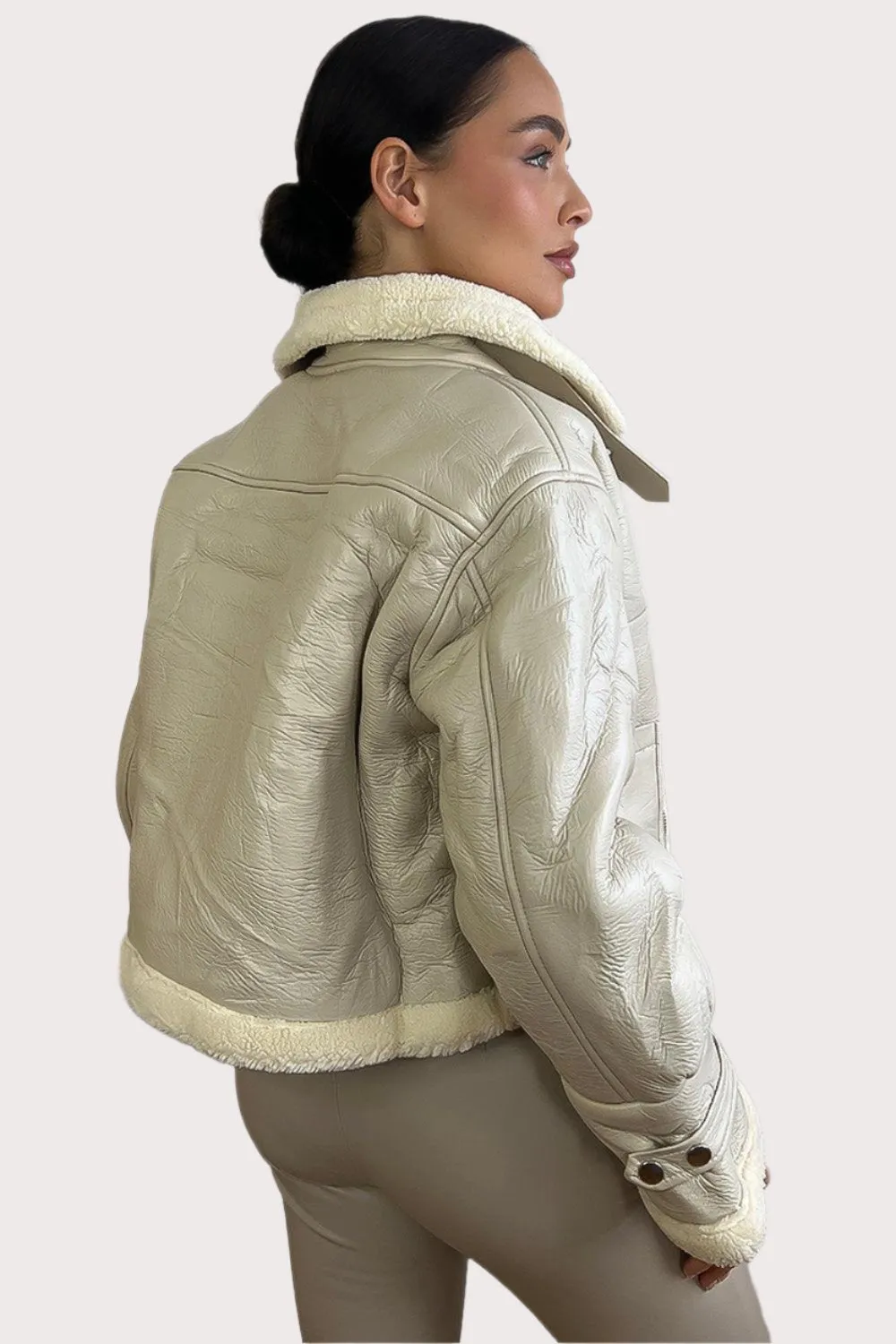 Faux Shearling Leather Aviator Jacket