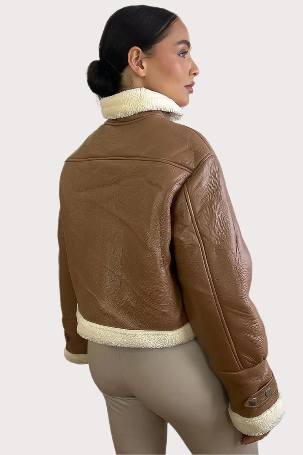 Faux Shearling Leather Aviator Jacket