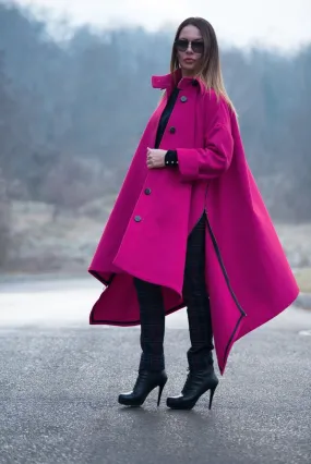 FEDERICA Hot Pink Women Loose Winter Coat