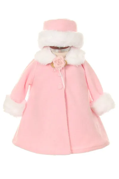 Fleece Faux Fur Collar Stylish Coat Baby Girl 6-24M