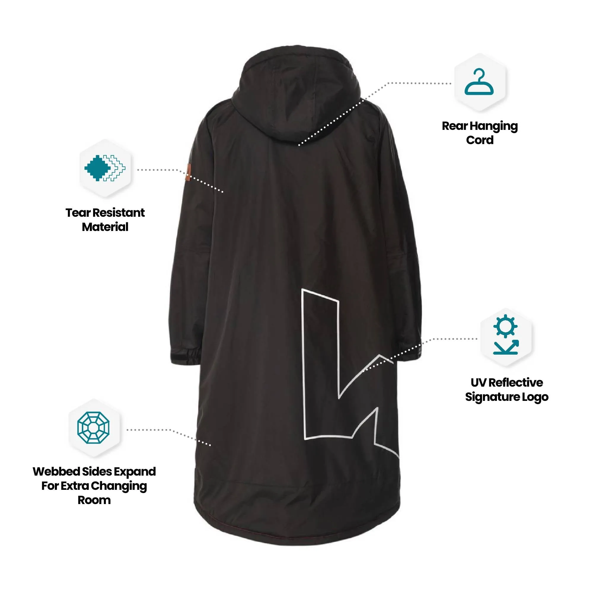 Fleece-Lined Hot Tub Changing Robe | Waterproof & Windproof | Unisex | Black & Grey