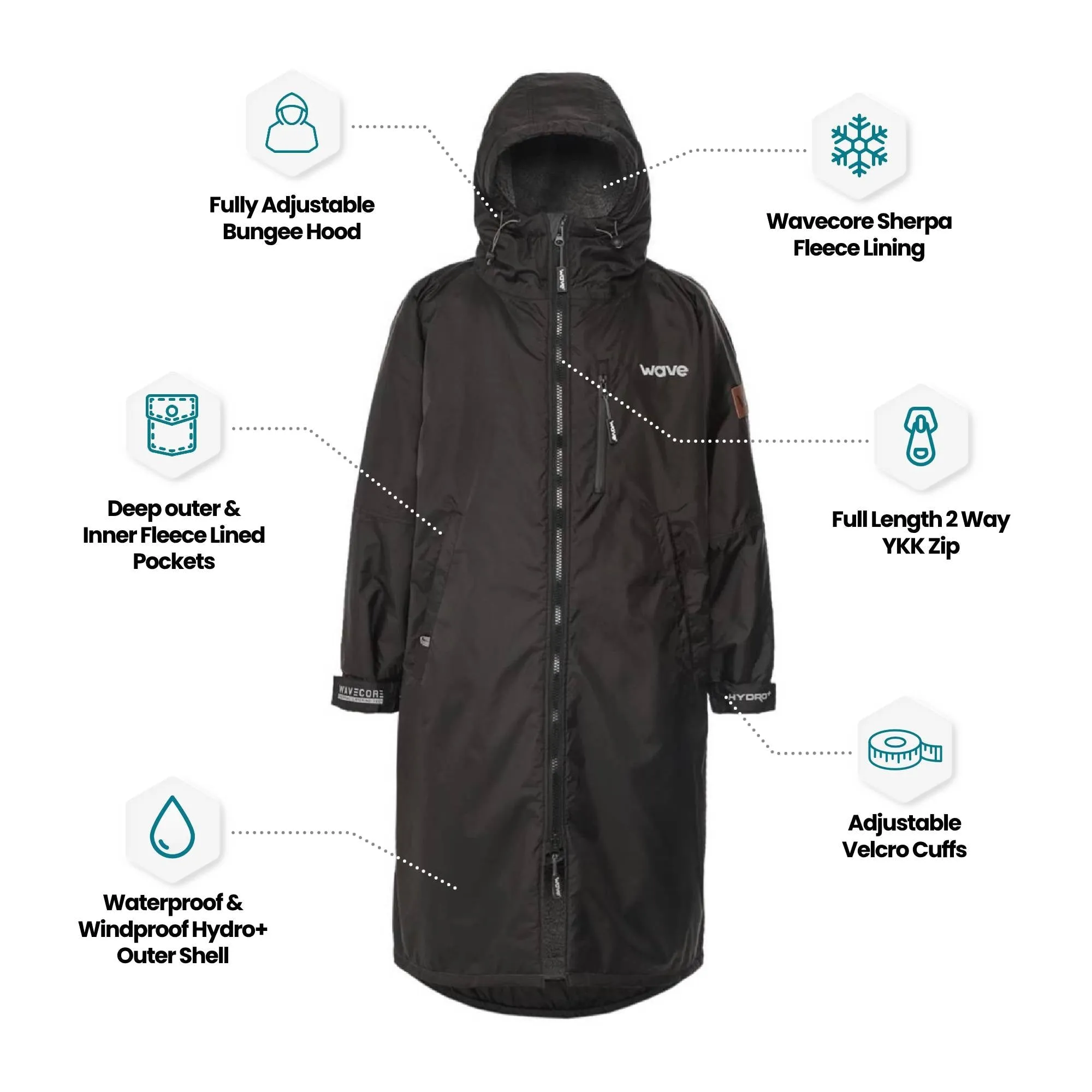 Fleece-Lined Hot Tub Changing Robe | Waterproof & Windproof | Unisex | Black & Grey