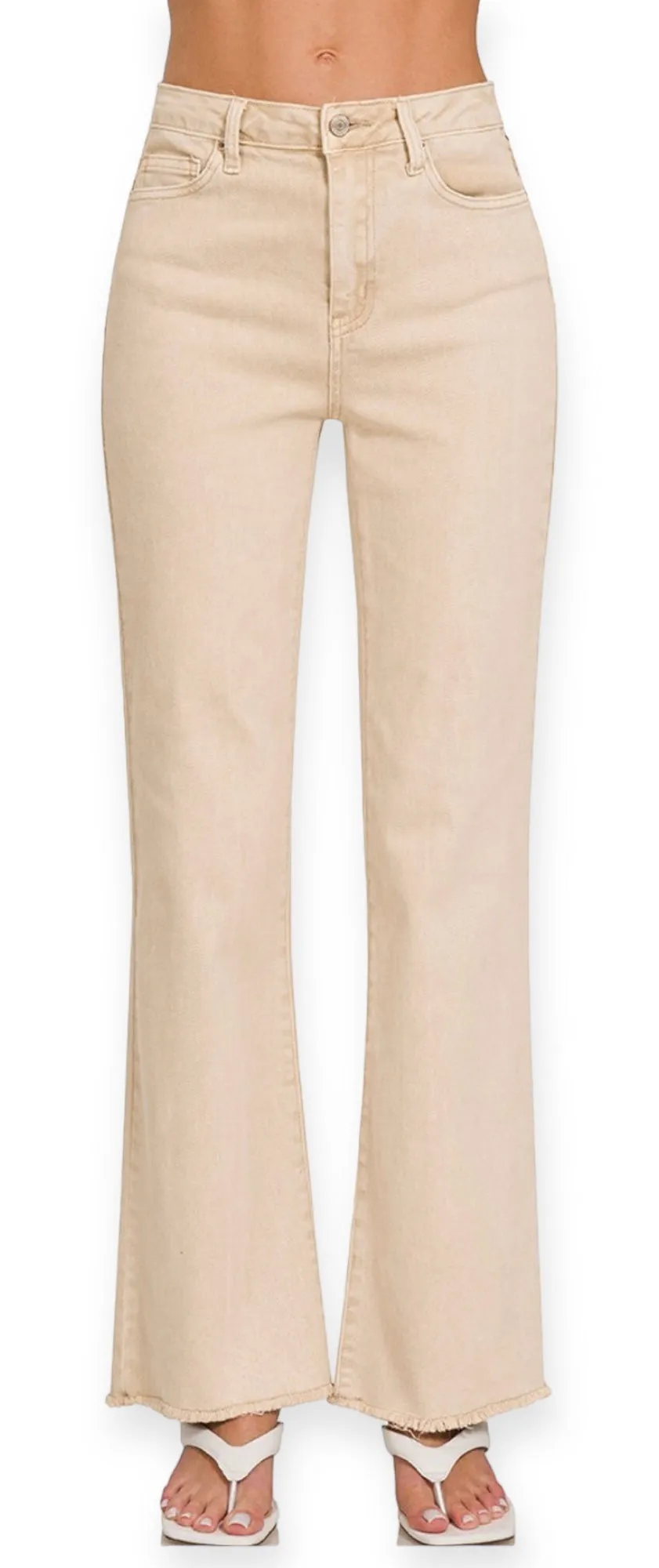 Gianna Straight Wide Pants- Sand Biege