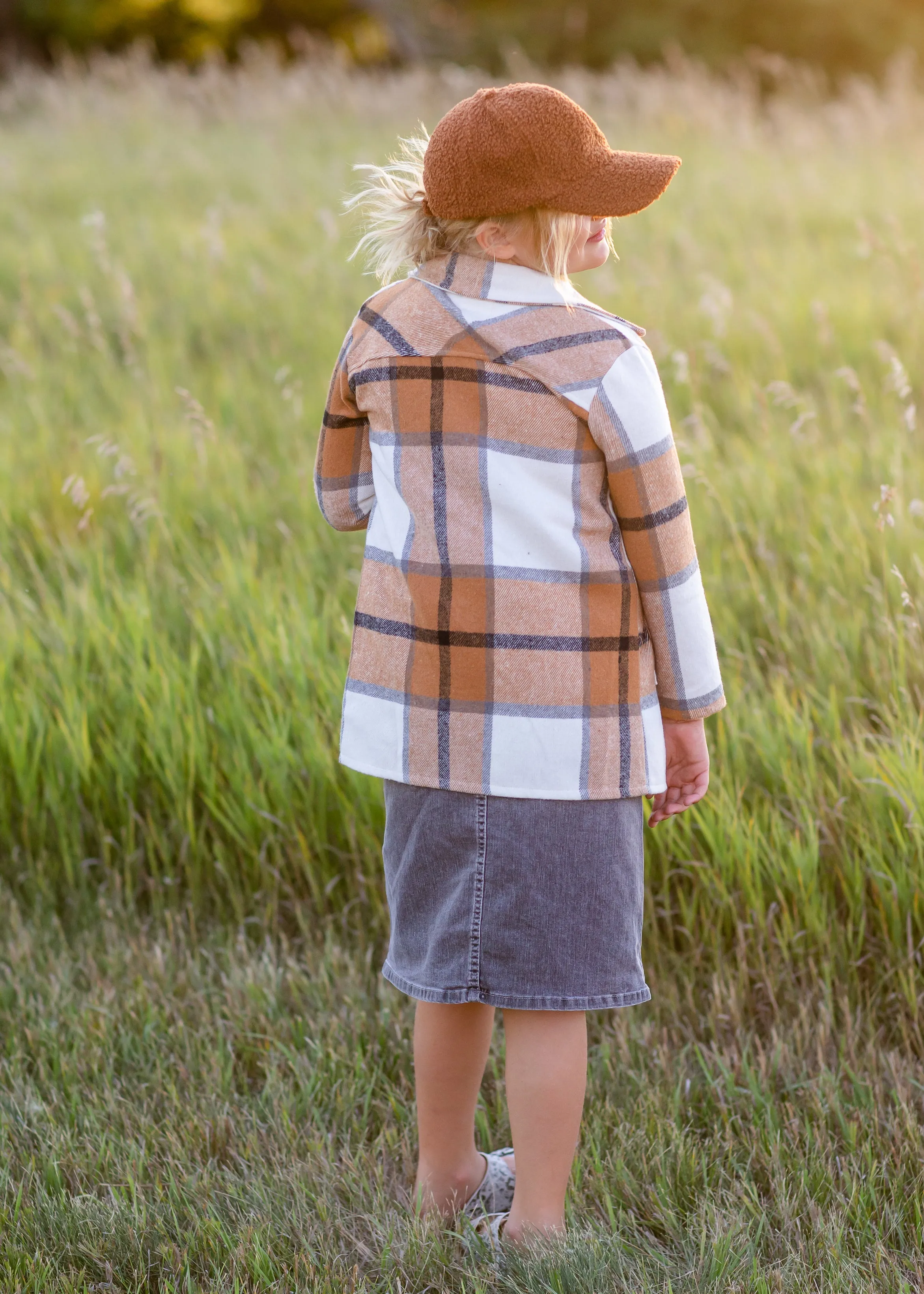 Girls Camel Plaid Shacket - FINAL SALE