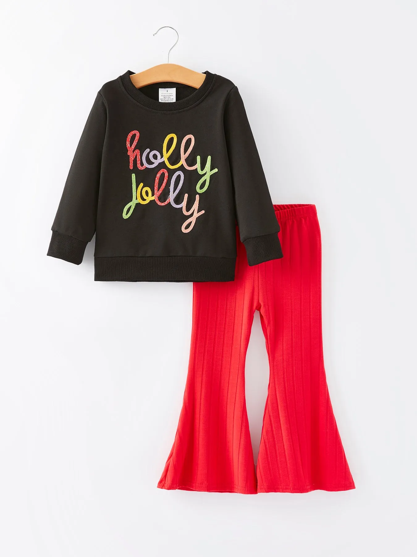 Girls Letter Top Applique   Flared Pants Set