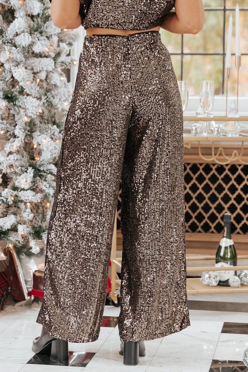 Gold Sequin Flared Leg Pants - FINAL SALE