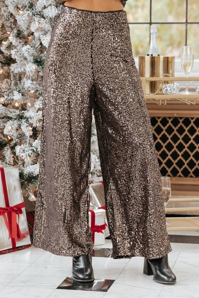 Gold Sequin Flared Leg Pants - FINAL SALE