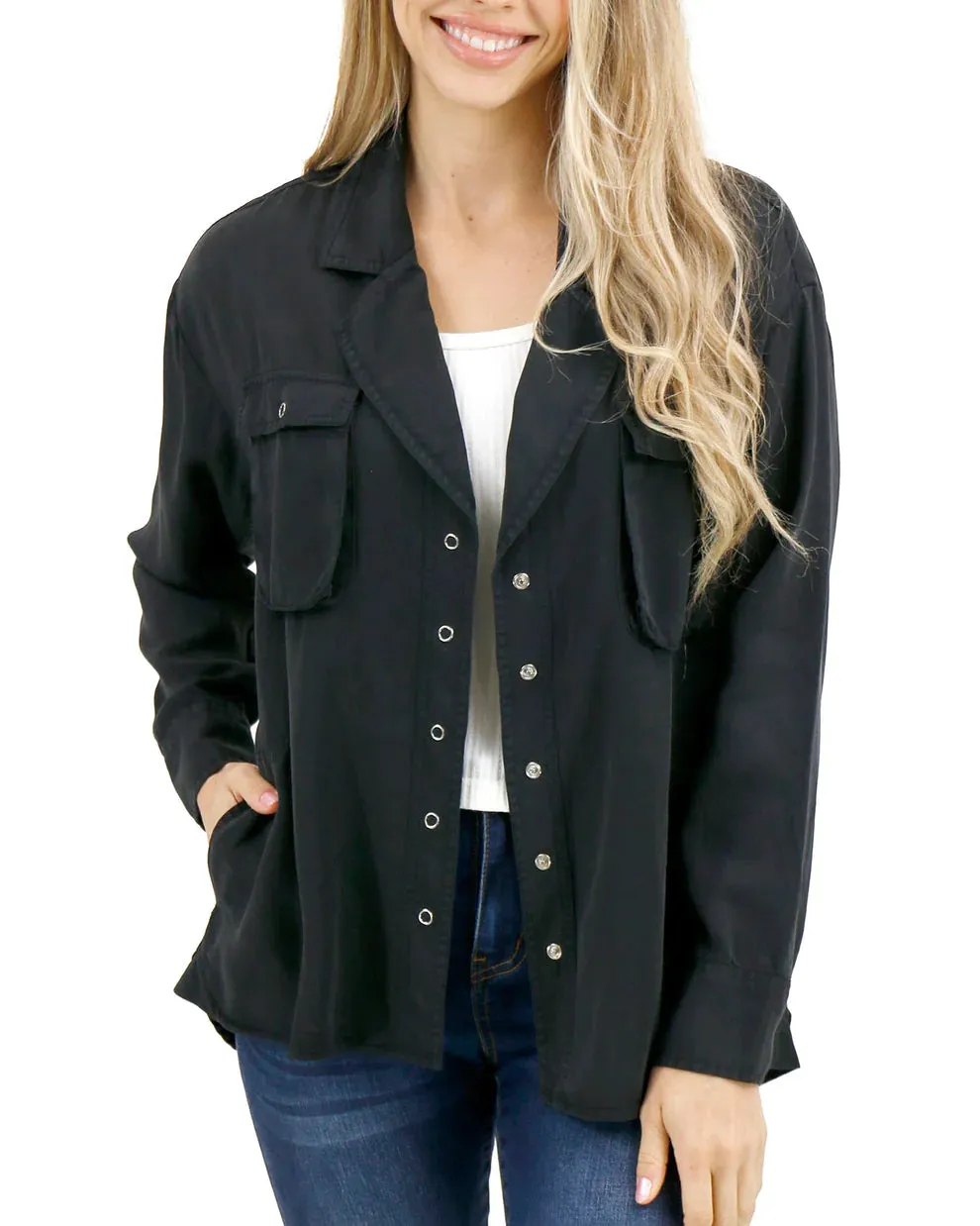 Grace & Lace Tencel Lyocell Utility Shirt Jacket - Black