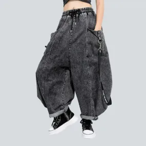 Grey baggy women's denim pants