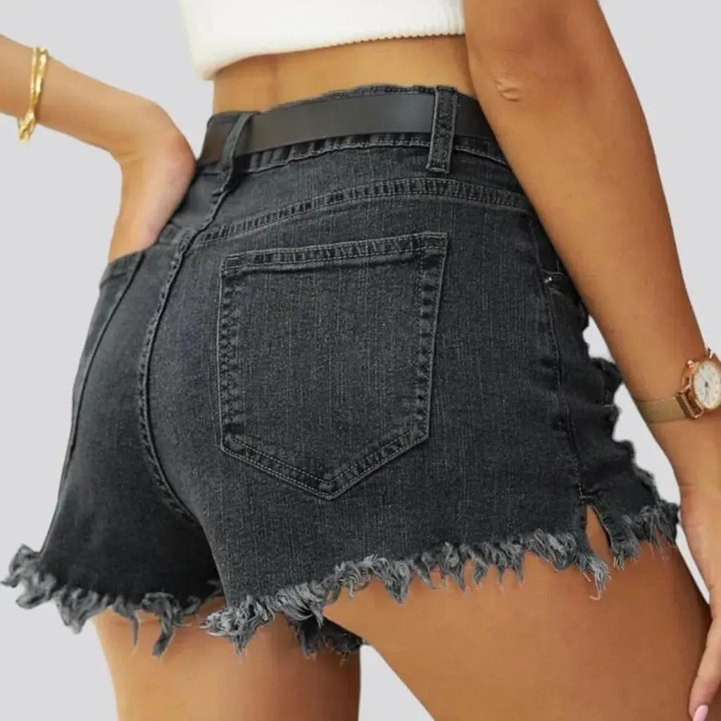 Grunge straight denim shorts for ladies