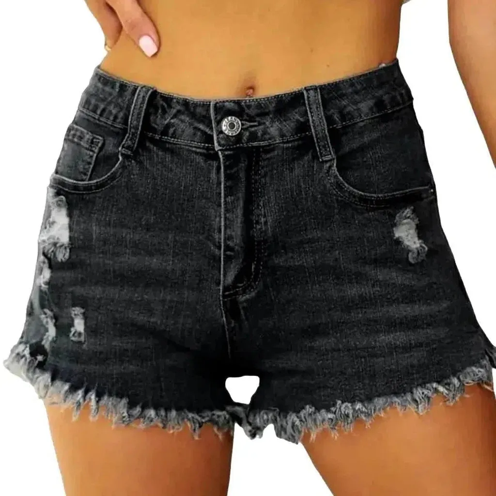 Grunge straight denim shorts for ladies