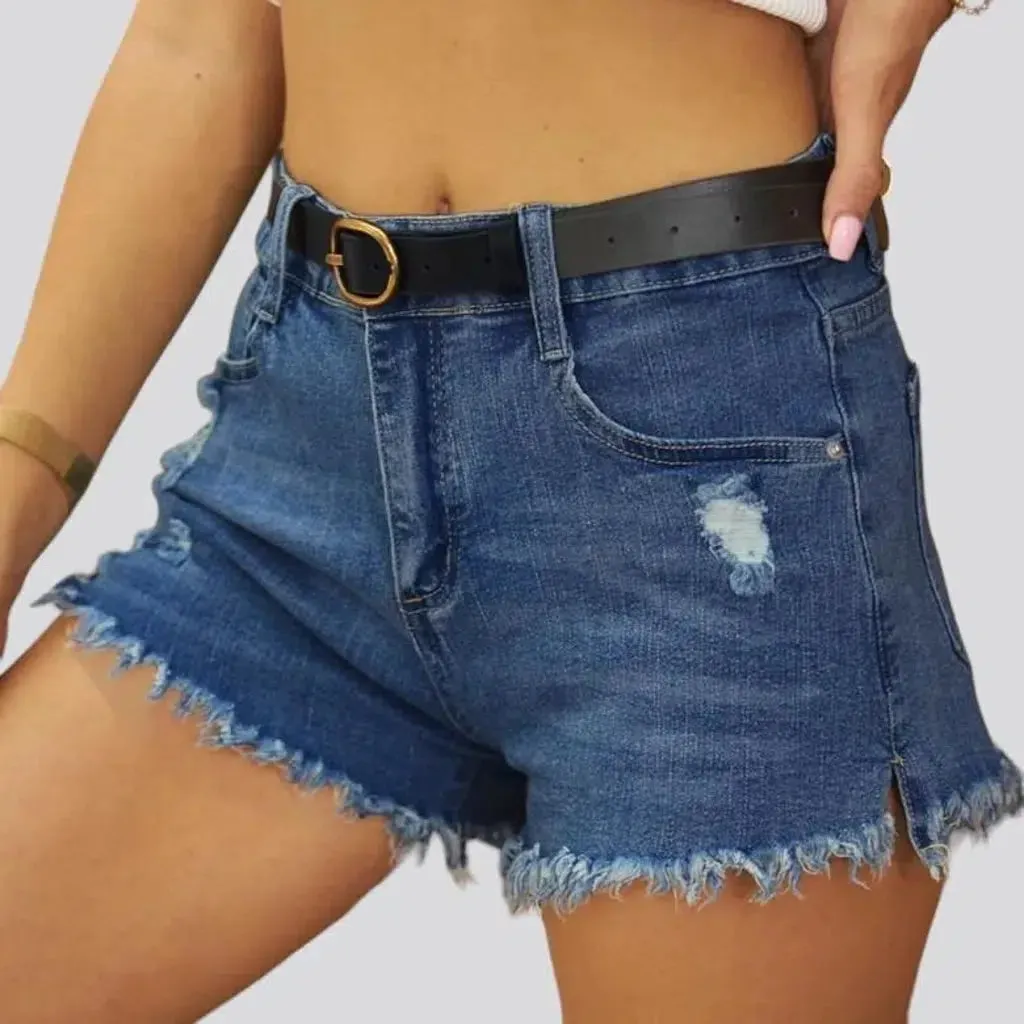 Grunge straight denim shorts for ladies