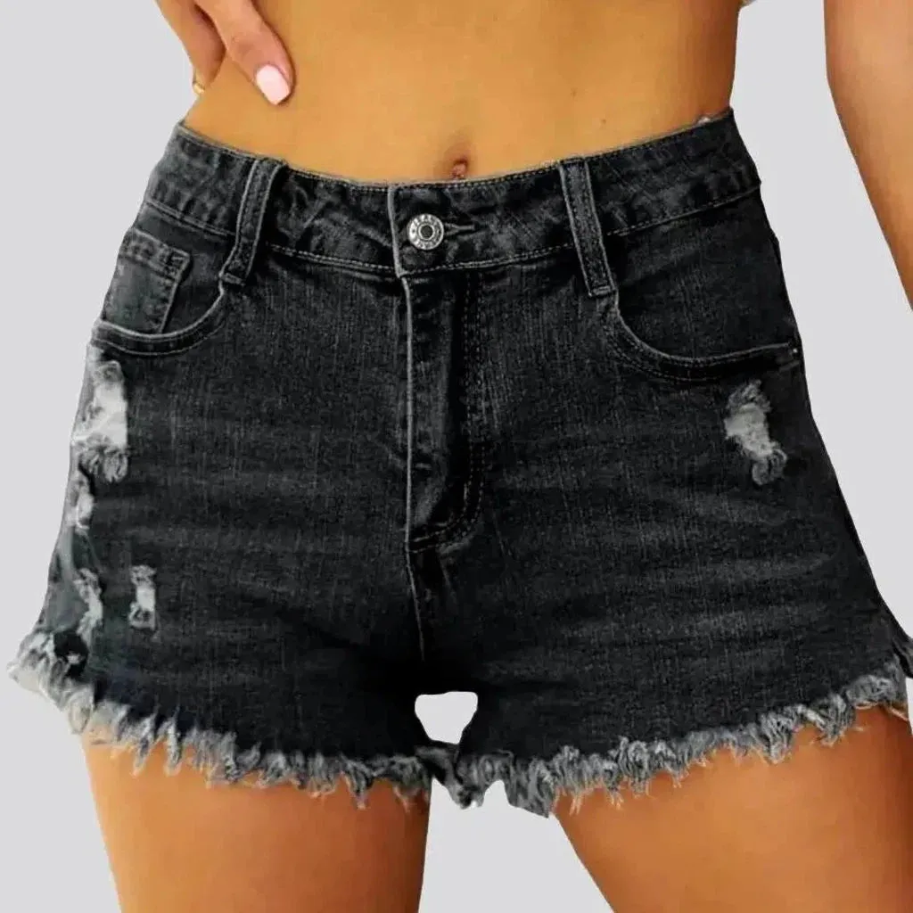 Grunge straight denim shorts for ladies