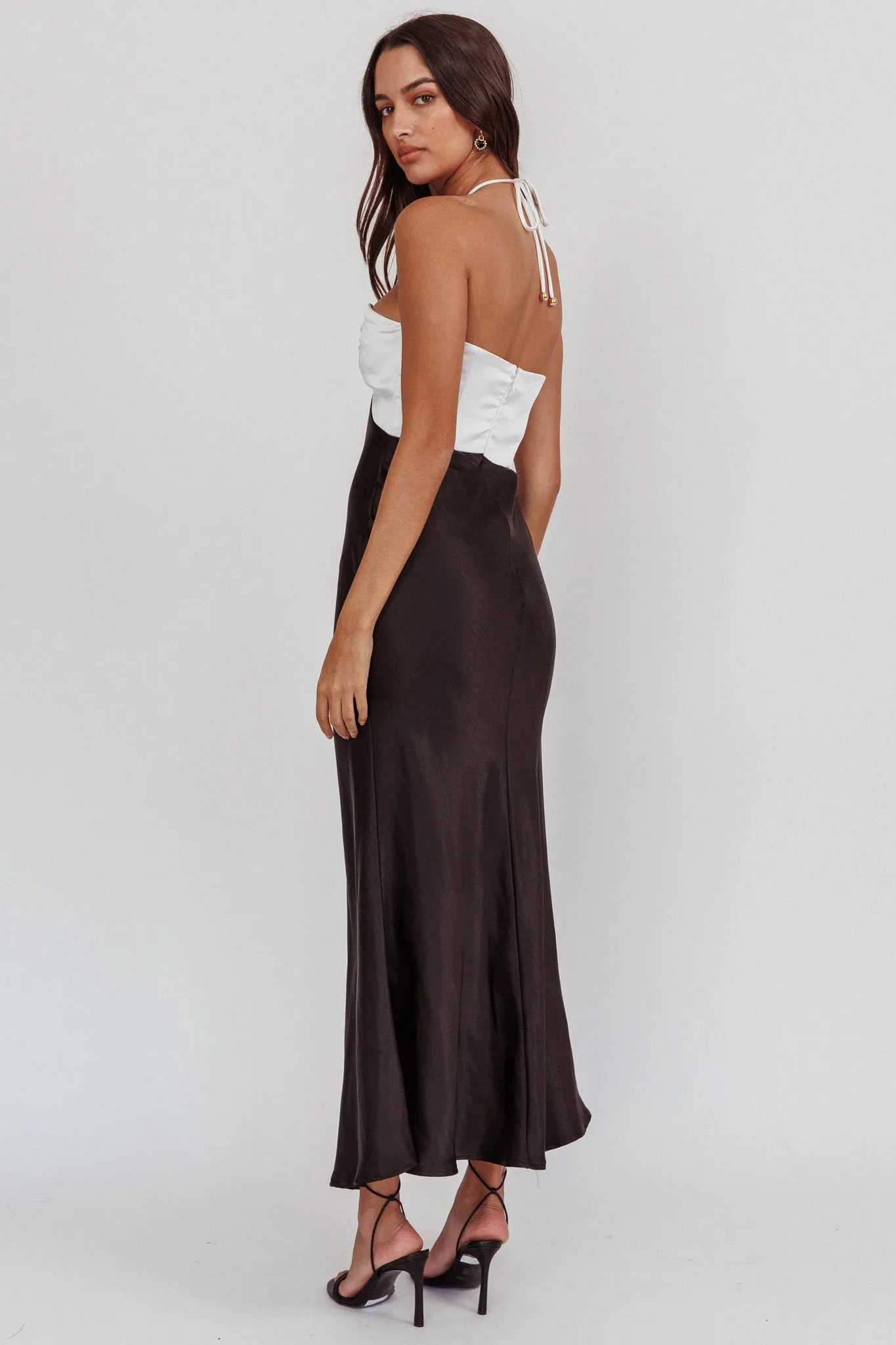 Hassie Knot Bust Halter Midi Dress Black