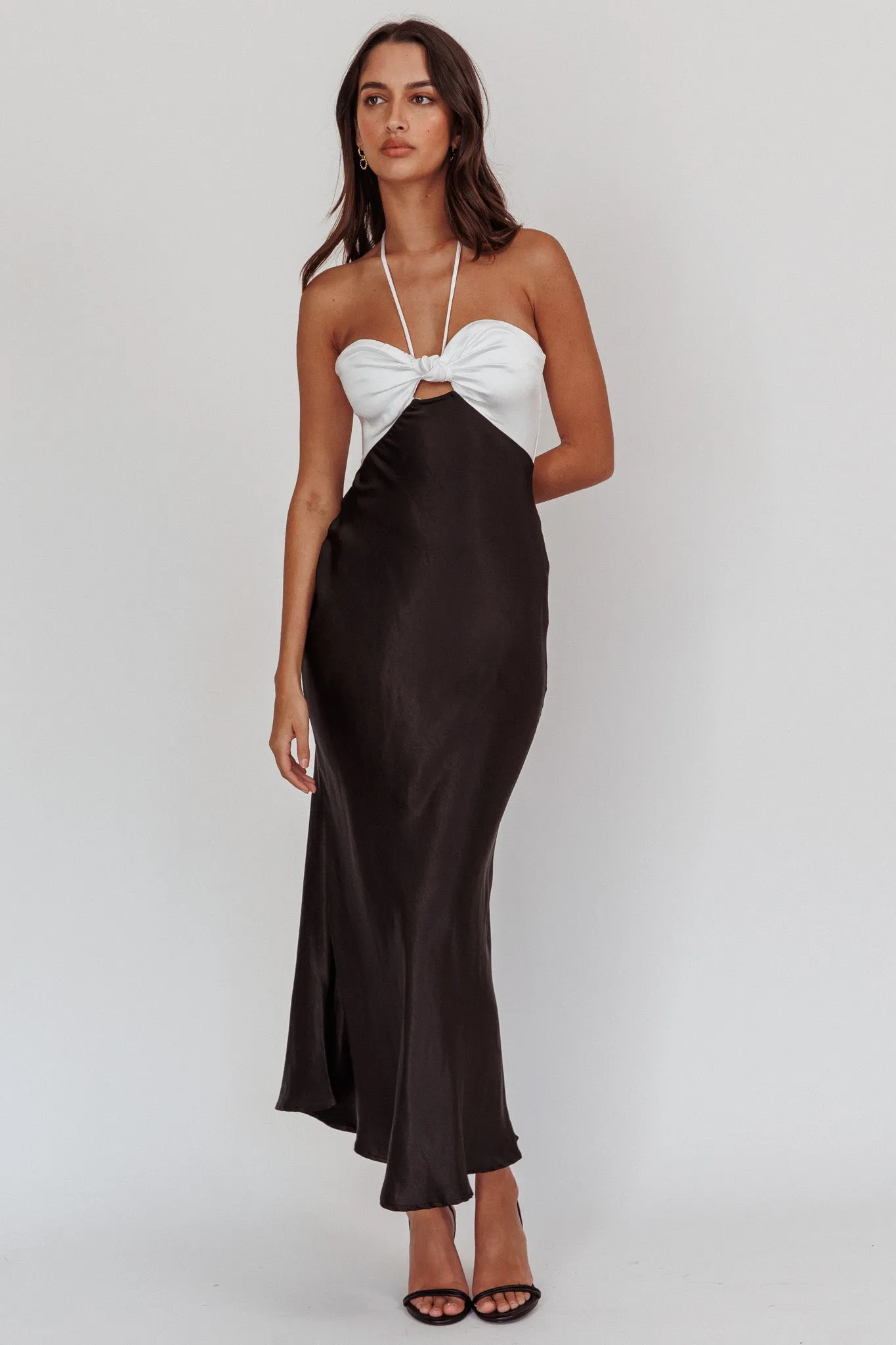 Hassie Knot Bust Halter Midi Dress Black