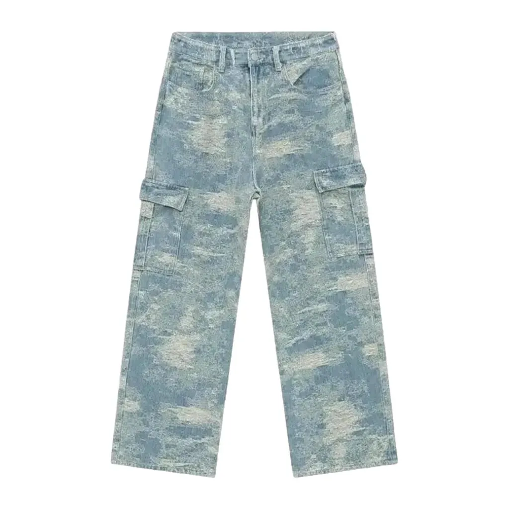 High rise boho cargo men's jeans