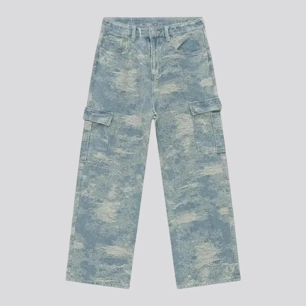 High rise boho cargo men's jeans