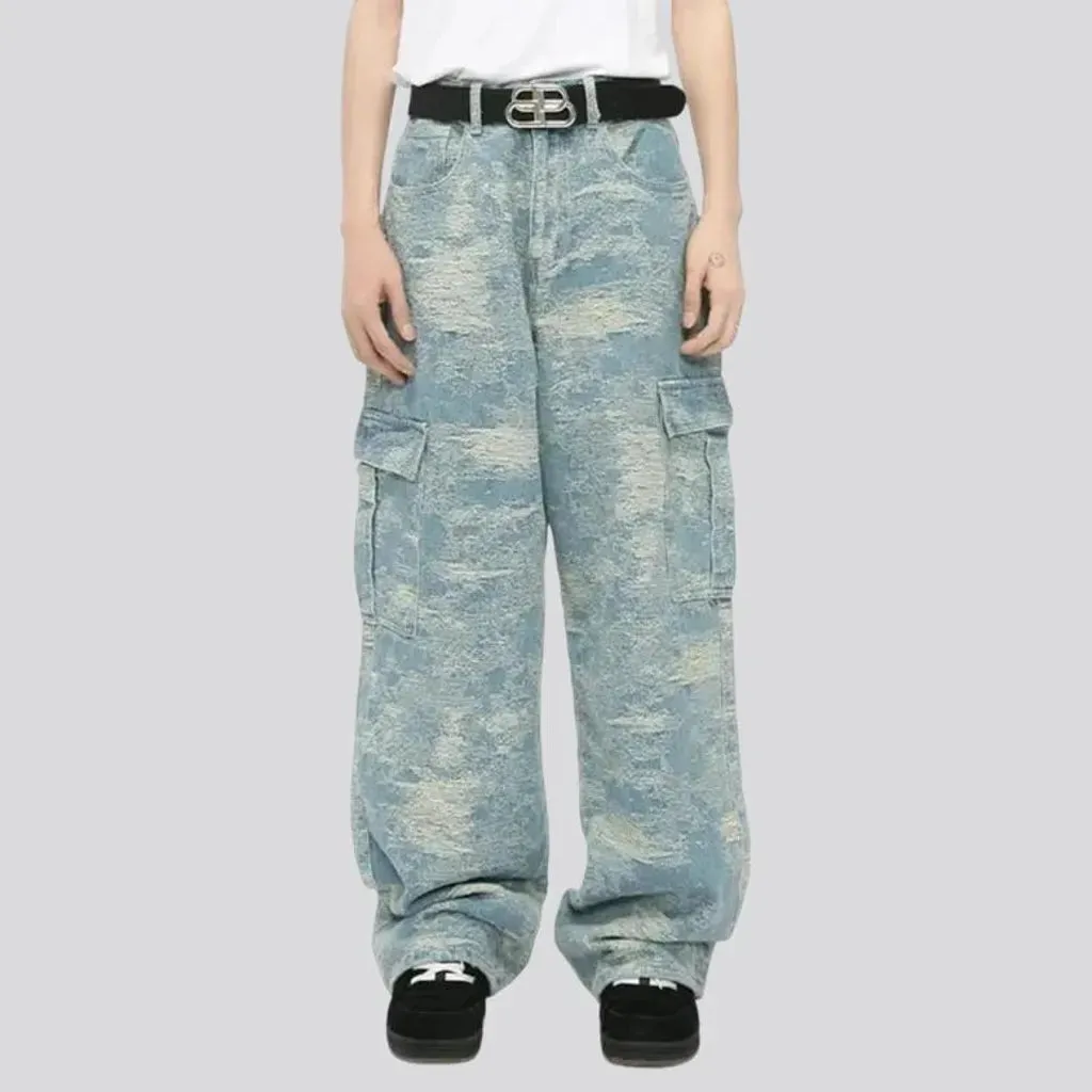 High rise boho cargo men's jeans