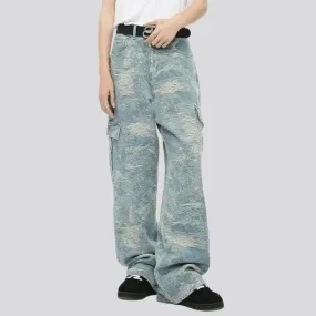 High rise boho cargo men's jeans