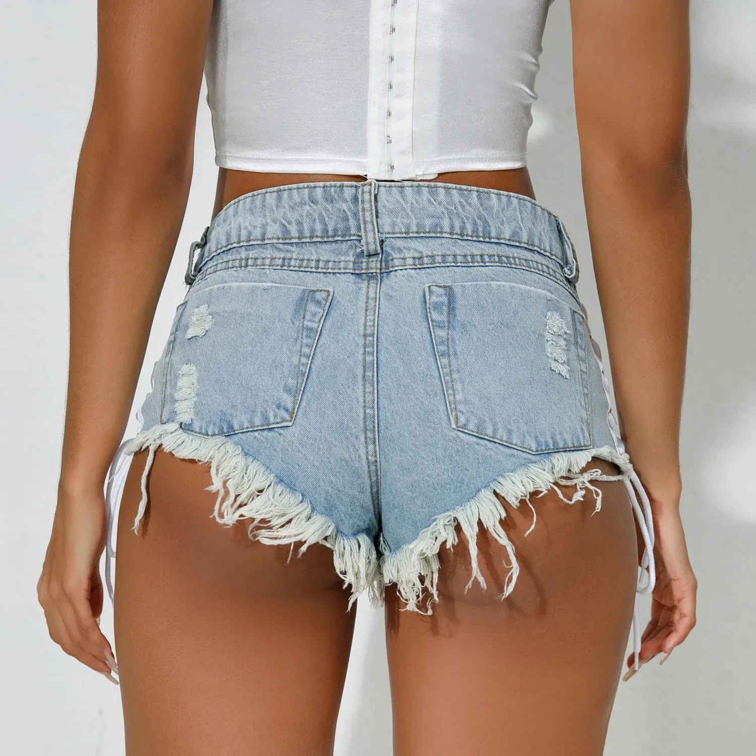 High Waist Bandage Denim Shorts for Women