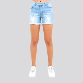 High-waist distressed denim shorts for ladies