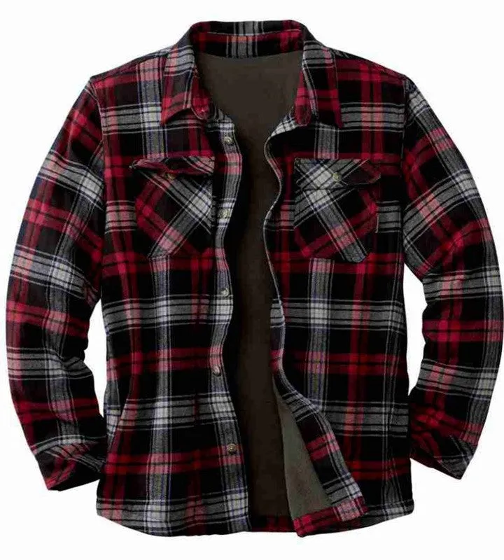 Ilooove - Men's Red & Black Plaid Western Coat  Men Wear for Outdoor,Fishing,Hunting & Work Wear