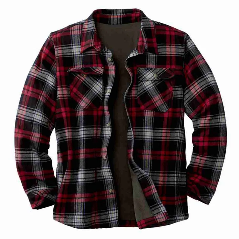 Ilooove - Men's Red & Black Plaid Western Coat  Men Wear for Outdoor,Fishing,Hunting & Work Wear