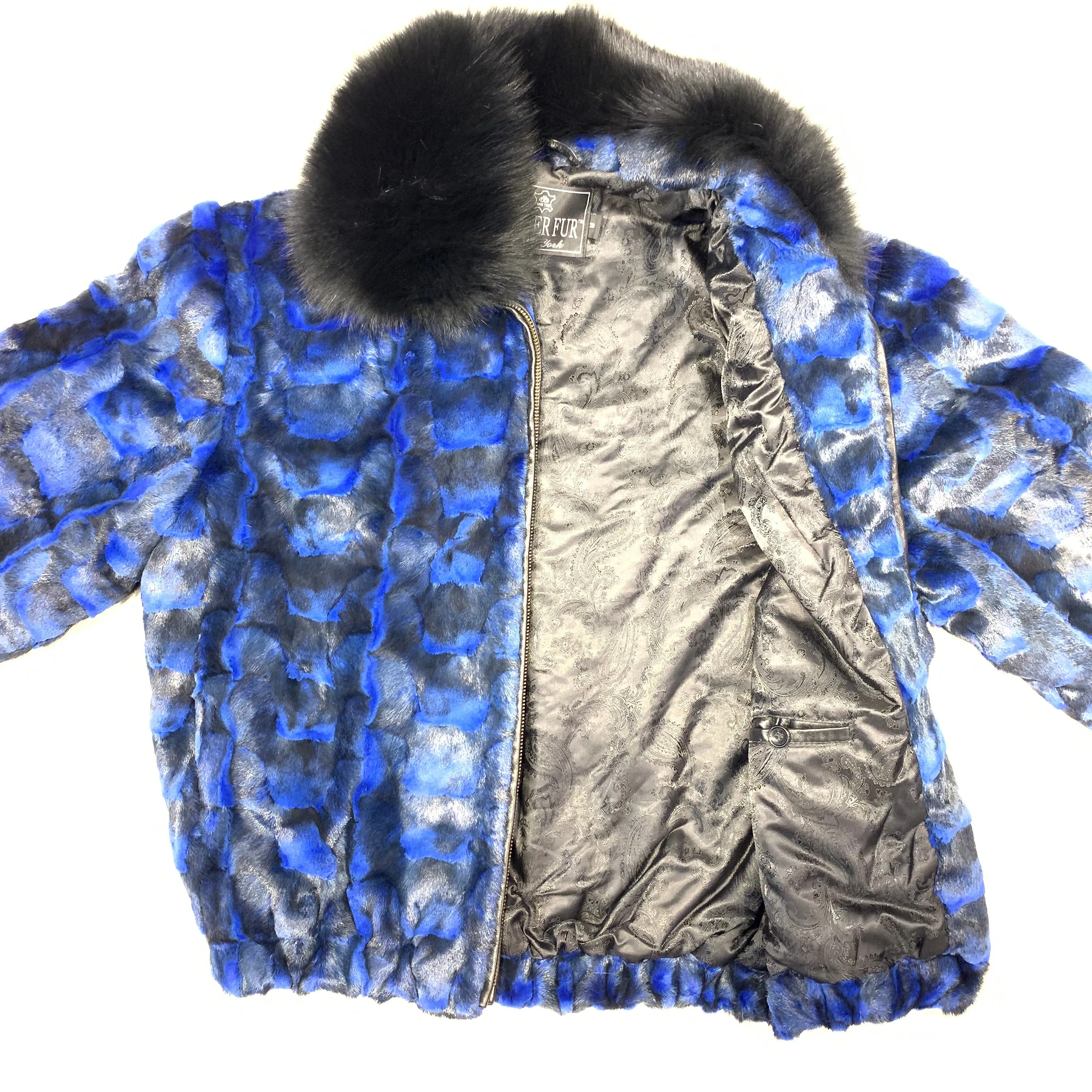 Kashani Women's Blue Diamond Cut Mink Fur Coat