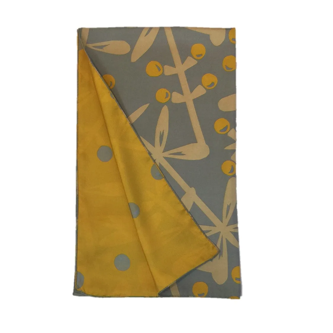 Kibiso Scarf: "Berries&Branches" (Gray/Yellow)