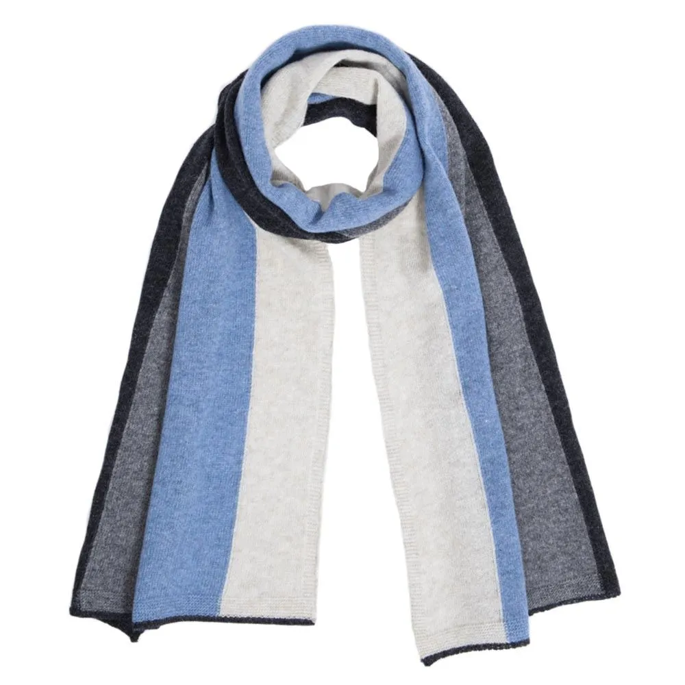 Ladies Lambswool Block Stripe Scarf - Jeans Blue