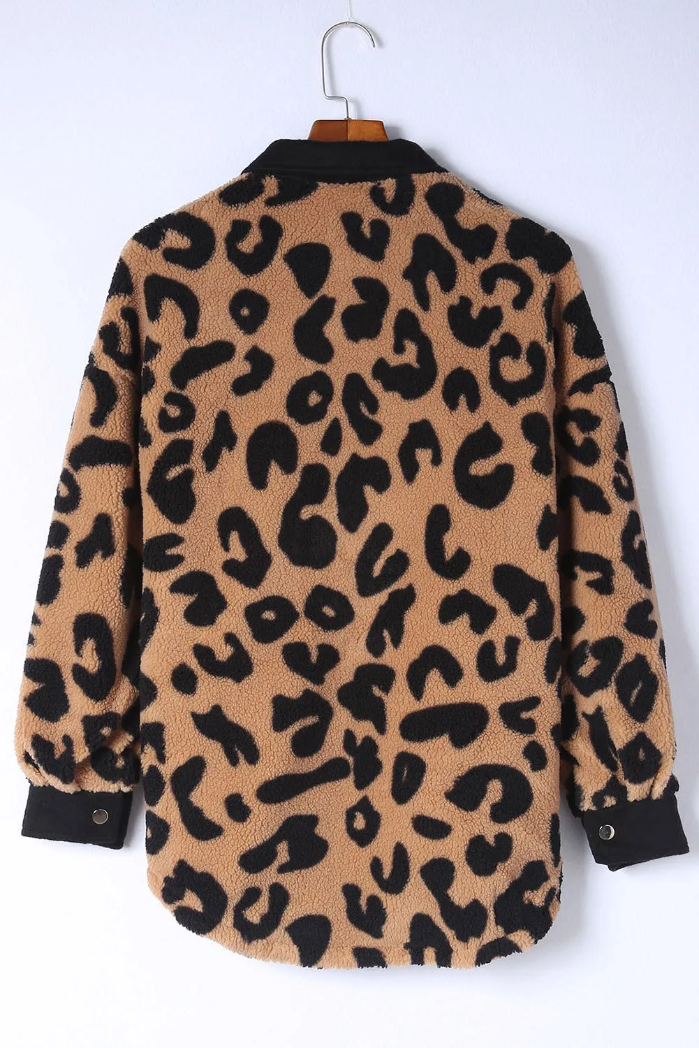 Leopard Contrast Trimmed Leopard Teddy Shacket