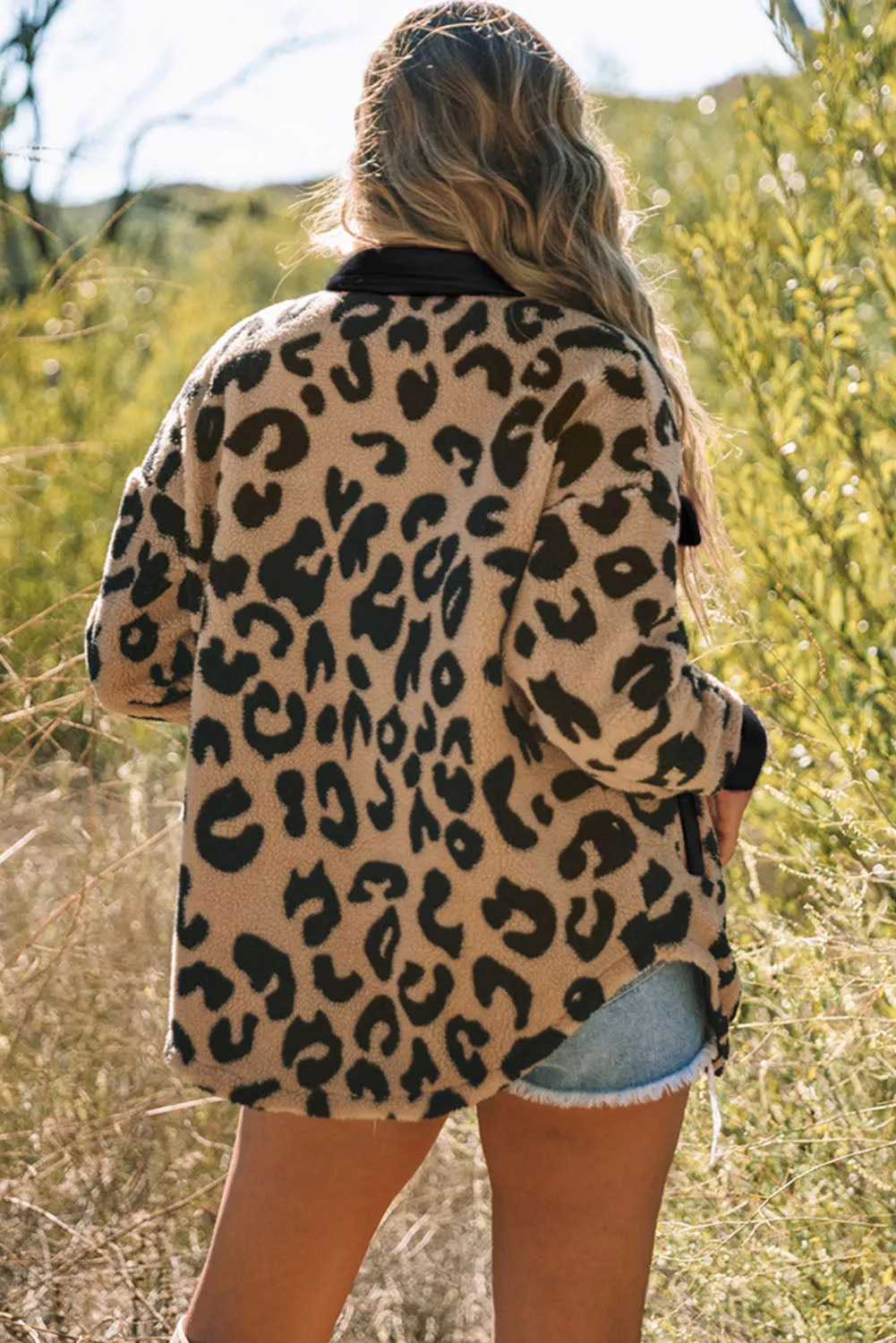 Leopard Contrast Trimmed Leopard Teddy Shacket