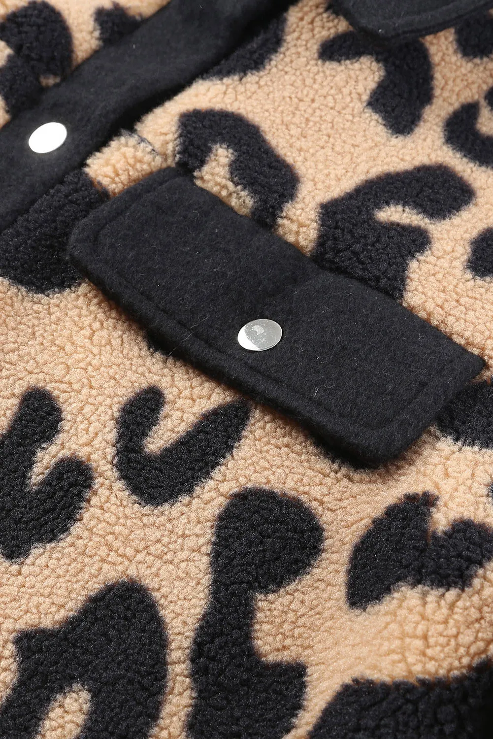 Leopard Contrast Trimmed Leopard Teddy Shacket