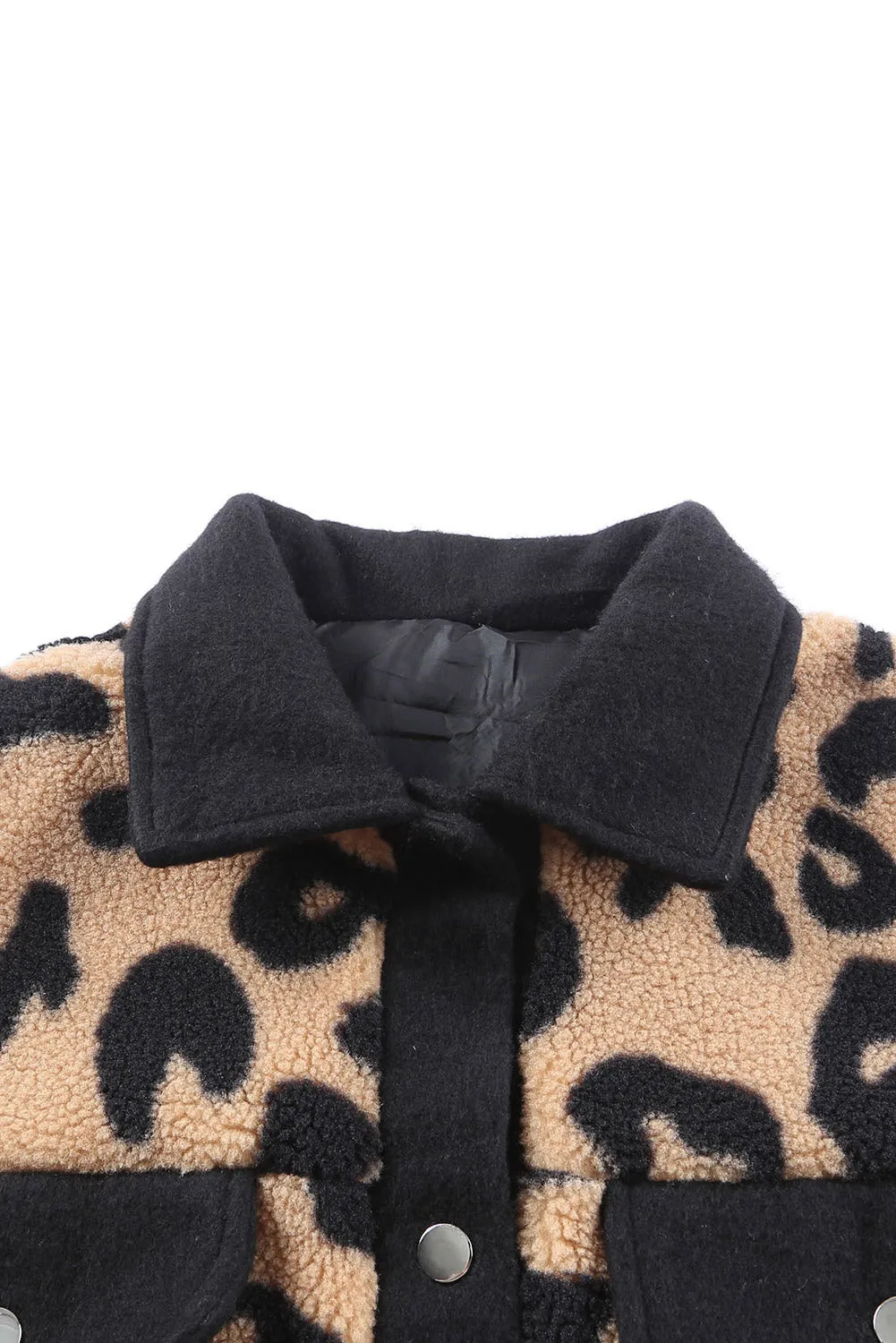 Leopard Contrast Trimmed Leopard Teddy Shacket