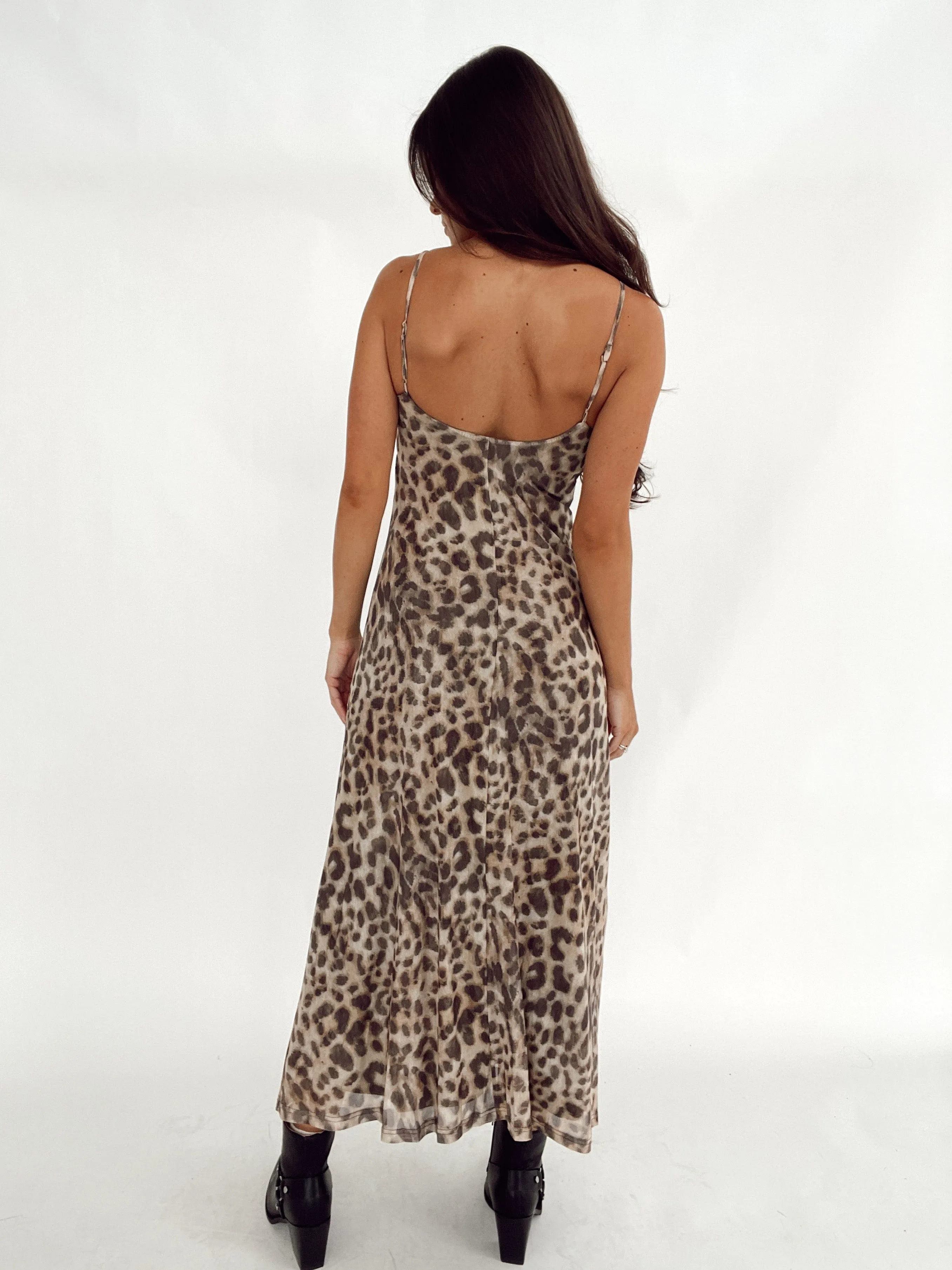 Leopard Mesh Maxi Dress