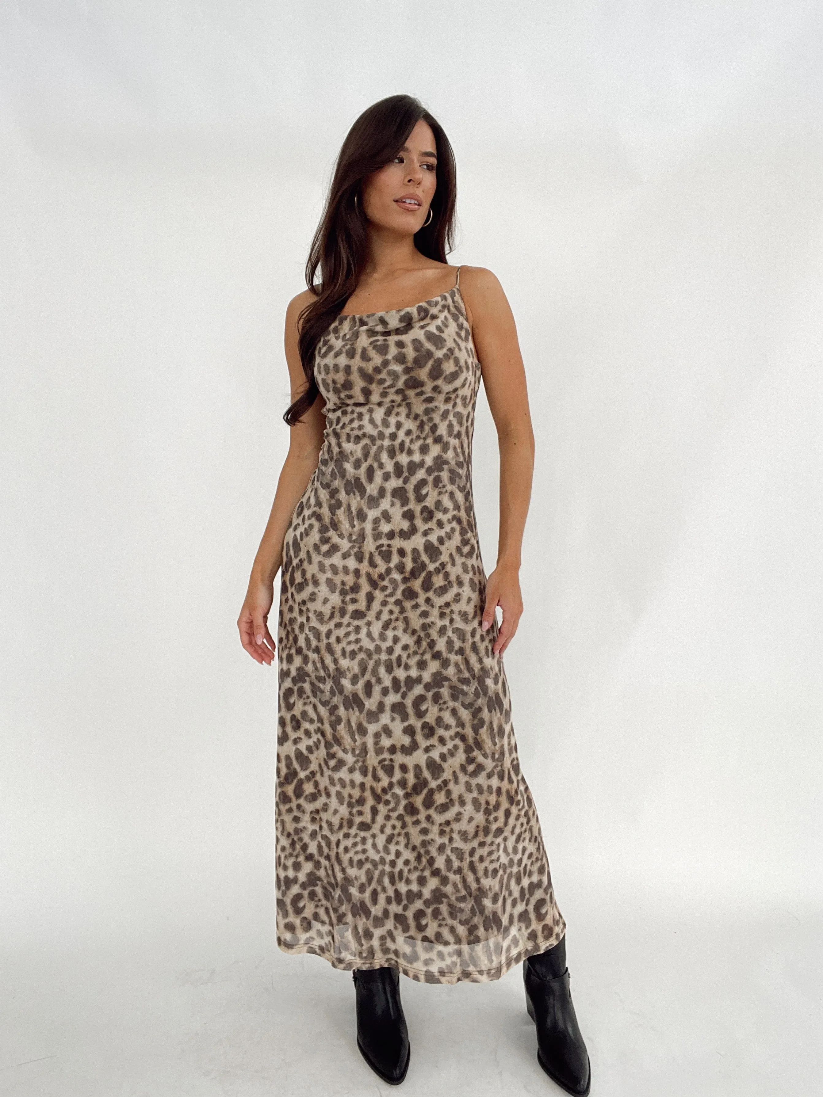 Leopard Mesh Maxi Dress