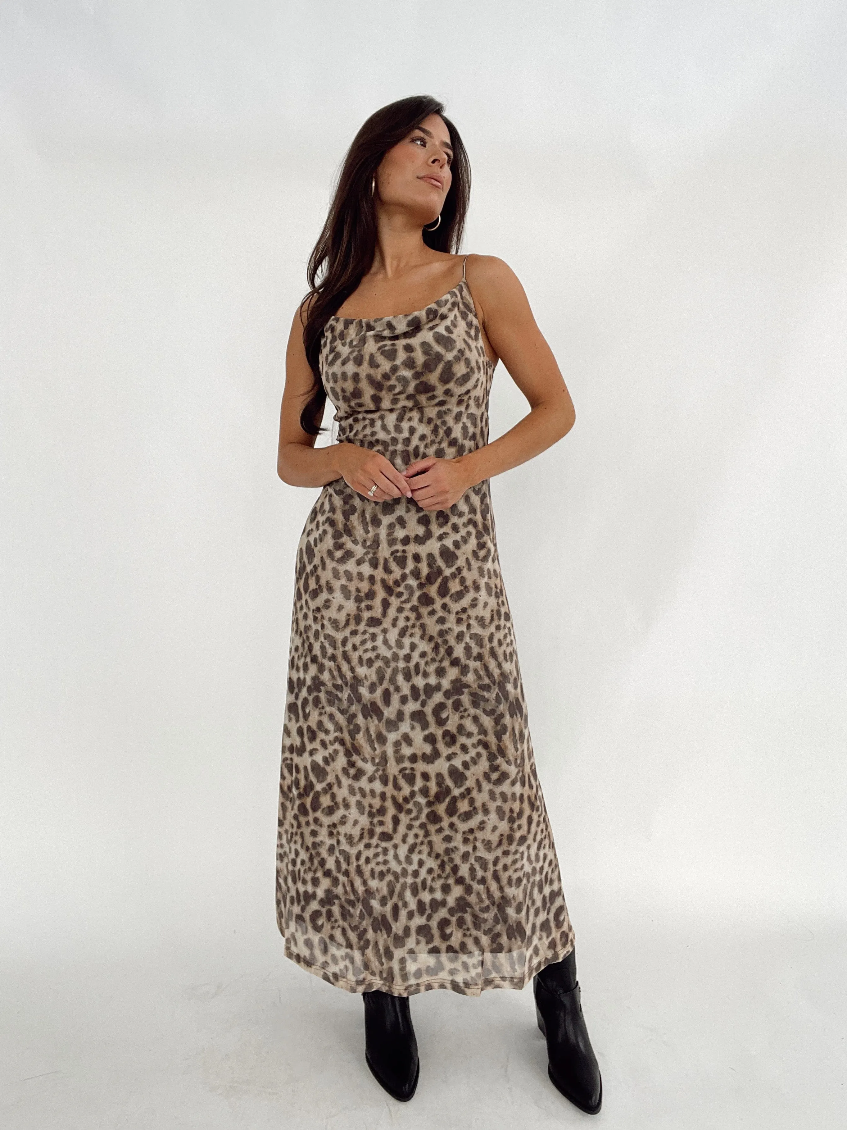 Leopard Mesh Maxi Dress